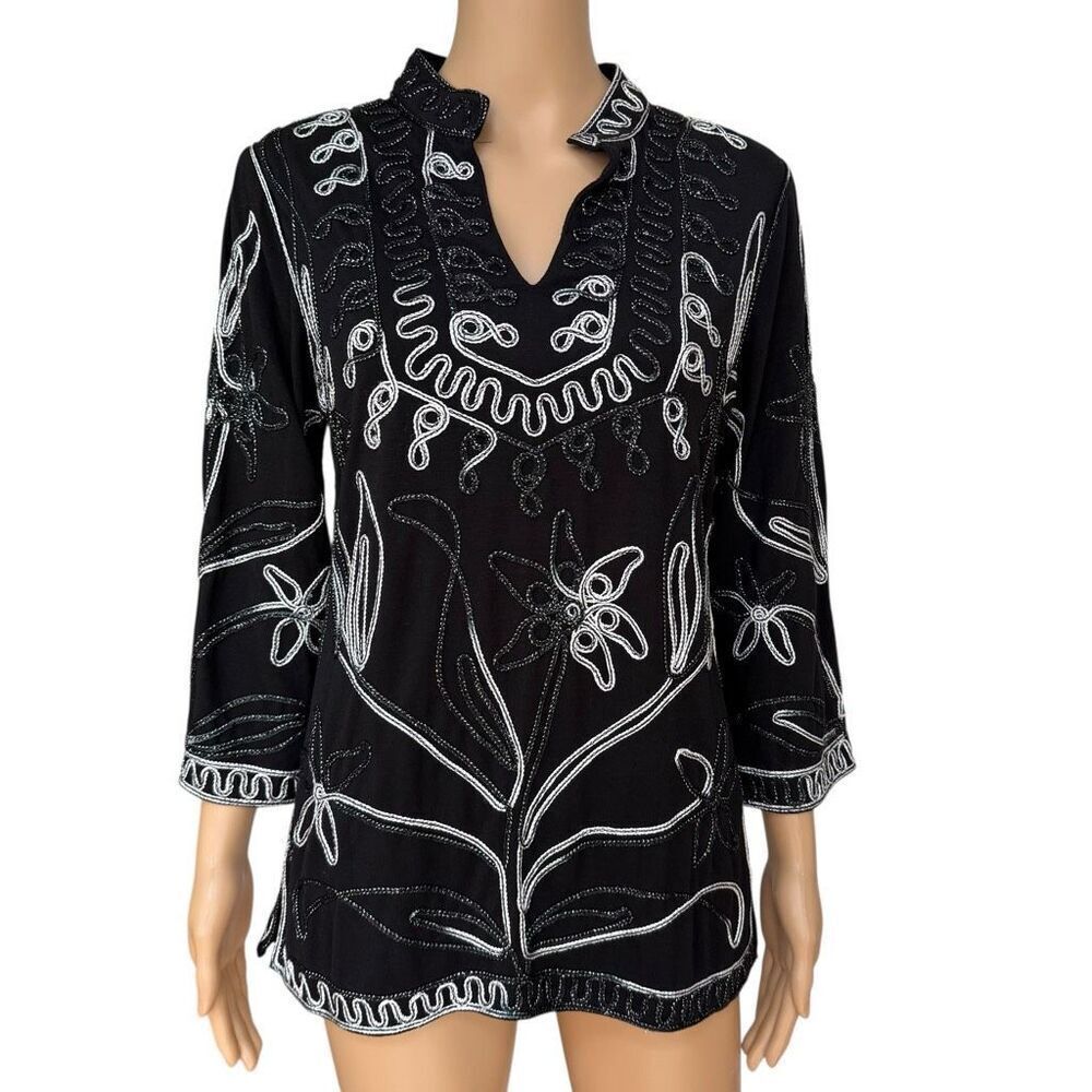Lauren Michelle Women's Casual Embroidered Evening Top 3/4 Sleeve size M